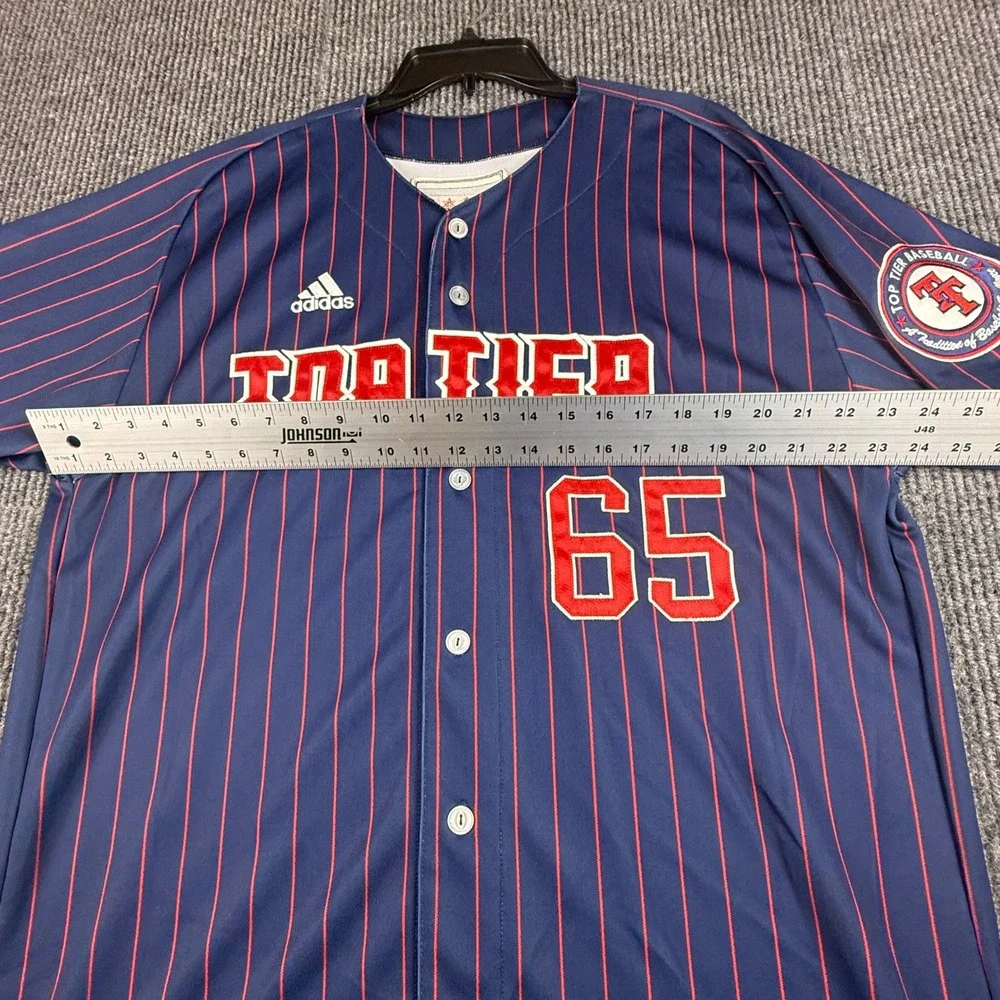 Adidas Top Tier Baseball Jersey Mens 50 Navy Blue Pinstripe Number 65 Chicago